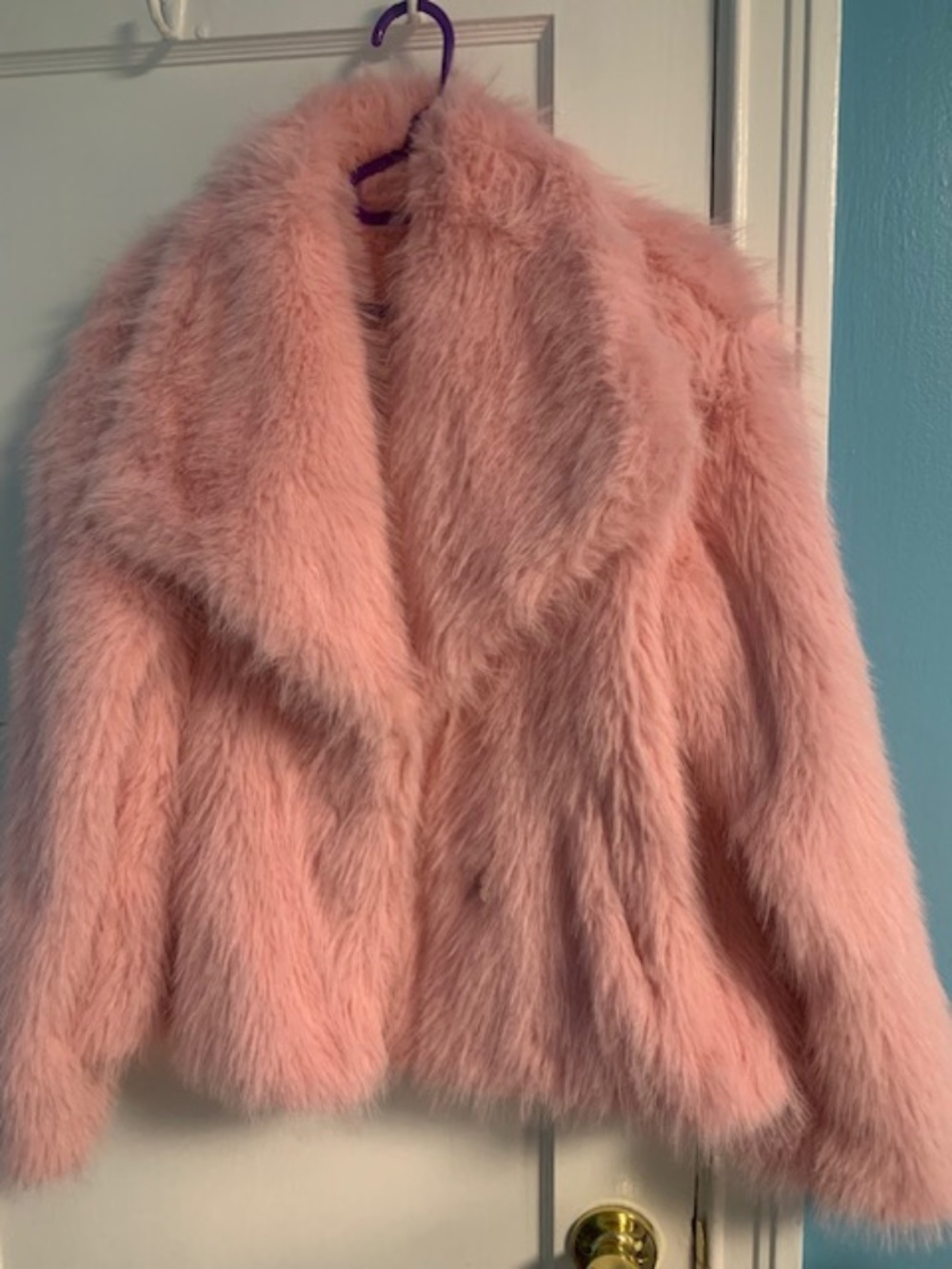 Bubblegum pink shaggy faux fur jacket